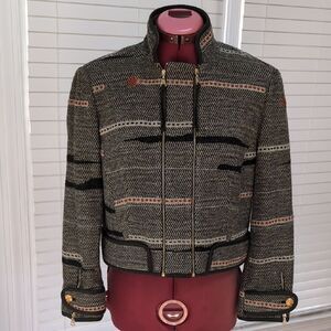 Vintage Carlisle Tweed Moto Military Cropped Jacket Wool Blend Luxury Classic